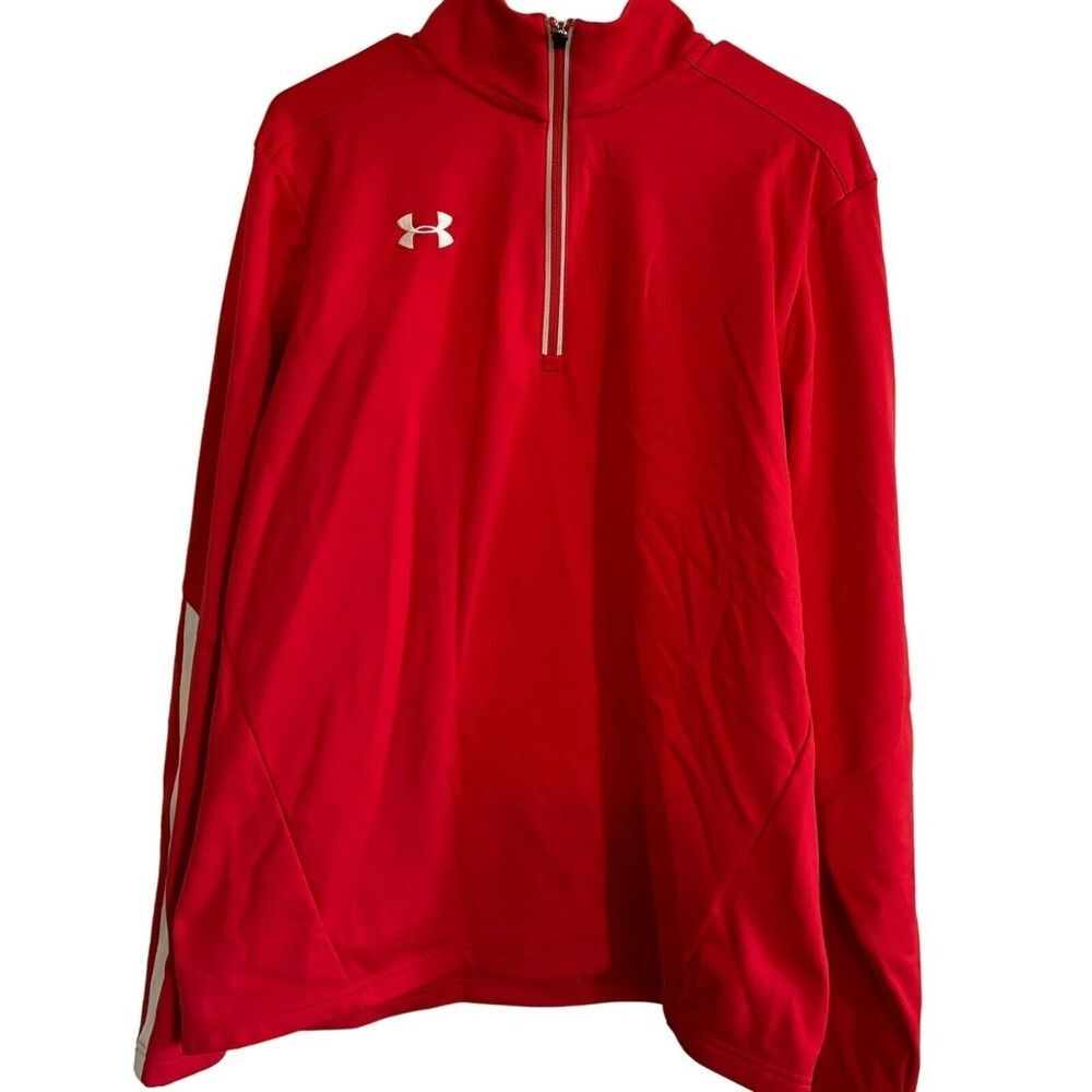 Under Armour Shirt Men Large Loose 1/2 Zip Red Moisture Wicking Polyester Logo